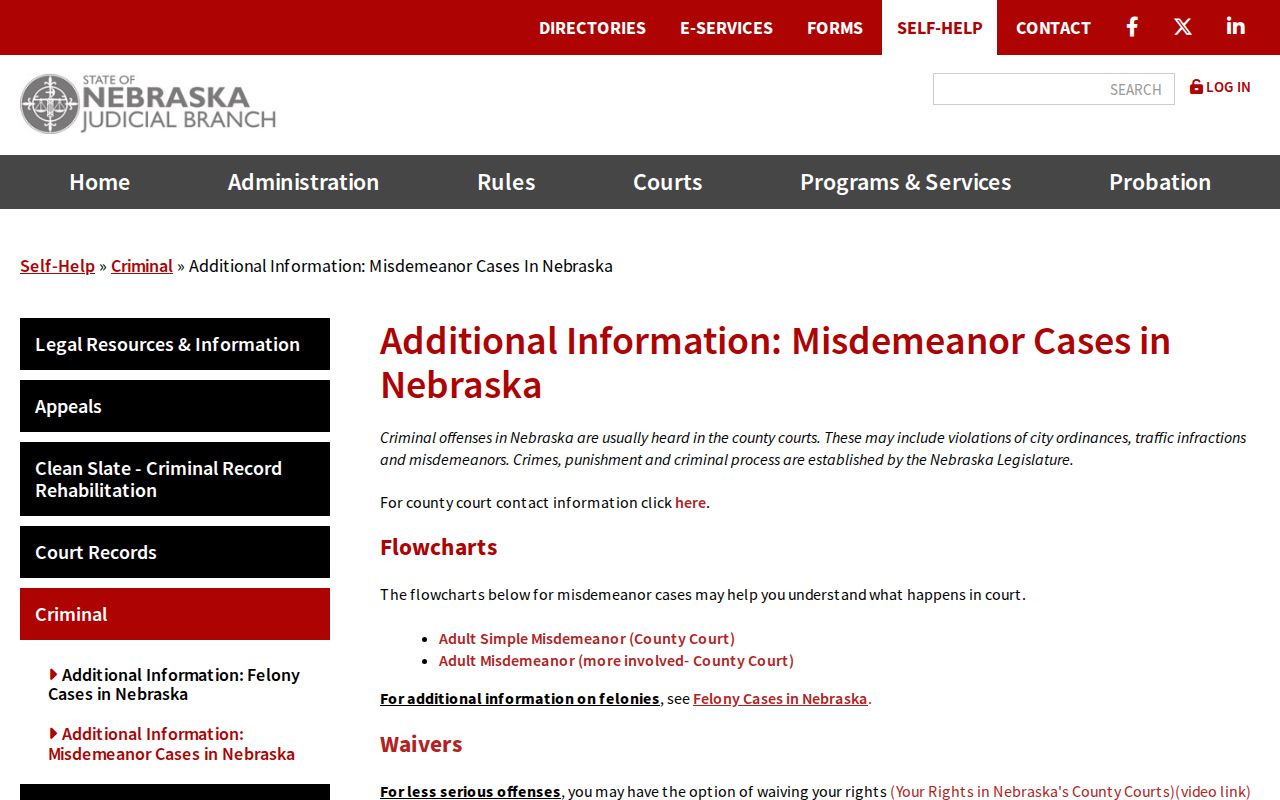 Nebraska Judicial Branch misdemeanor guidance used for traffic warrant timing