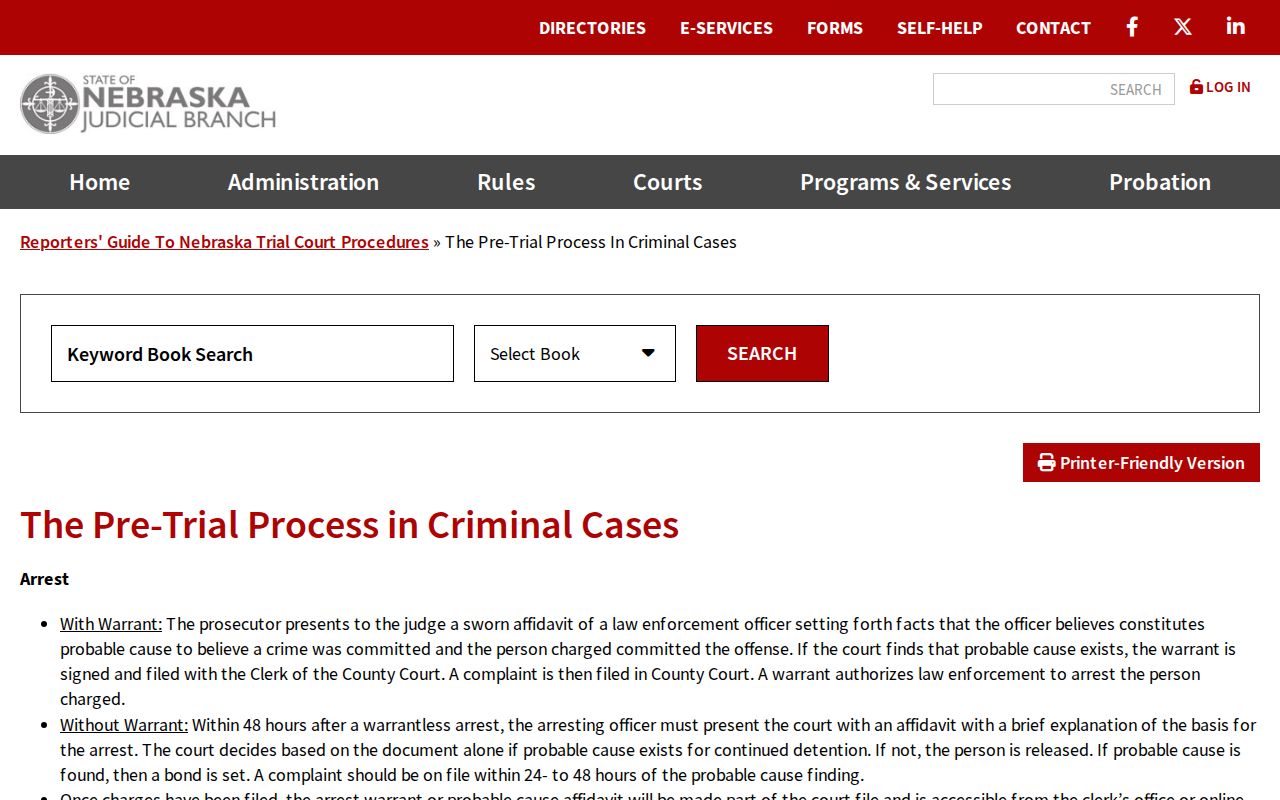 Nebraska Judicial Branch pretrial process source explaining warrant issuance