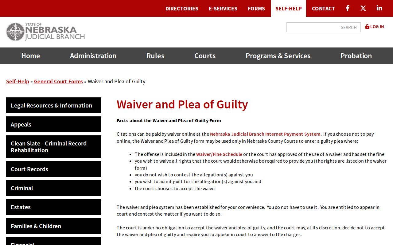 Nebraska Judicial Branch family enforcement source used to explain bench warrant process