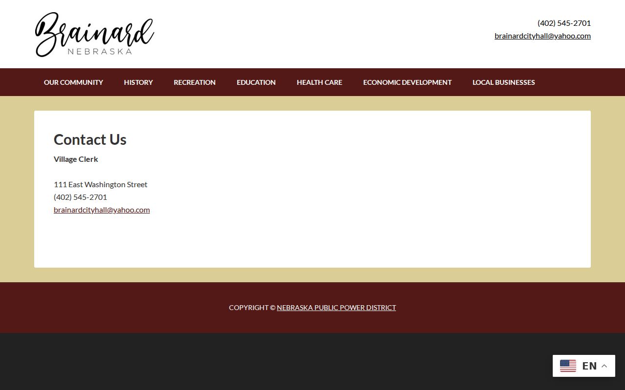 Official Brainard village contact source used for local custodian routing