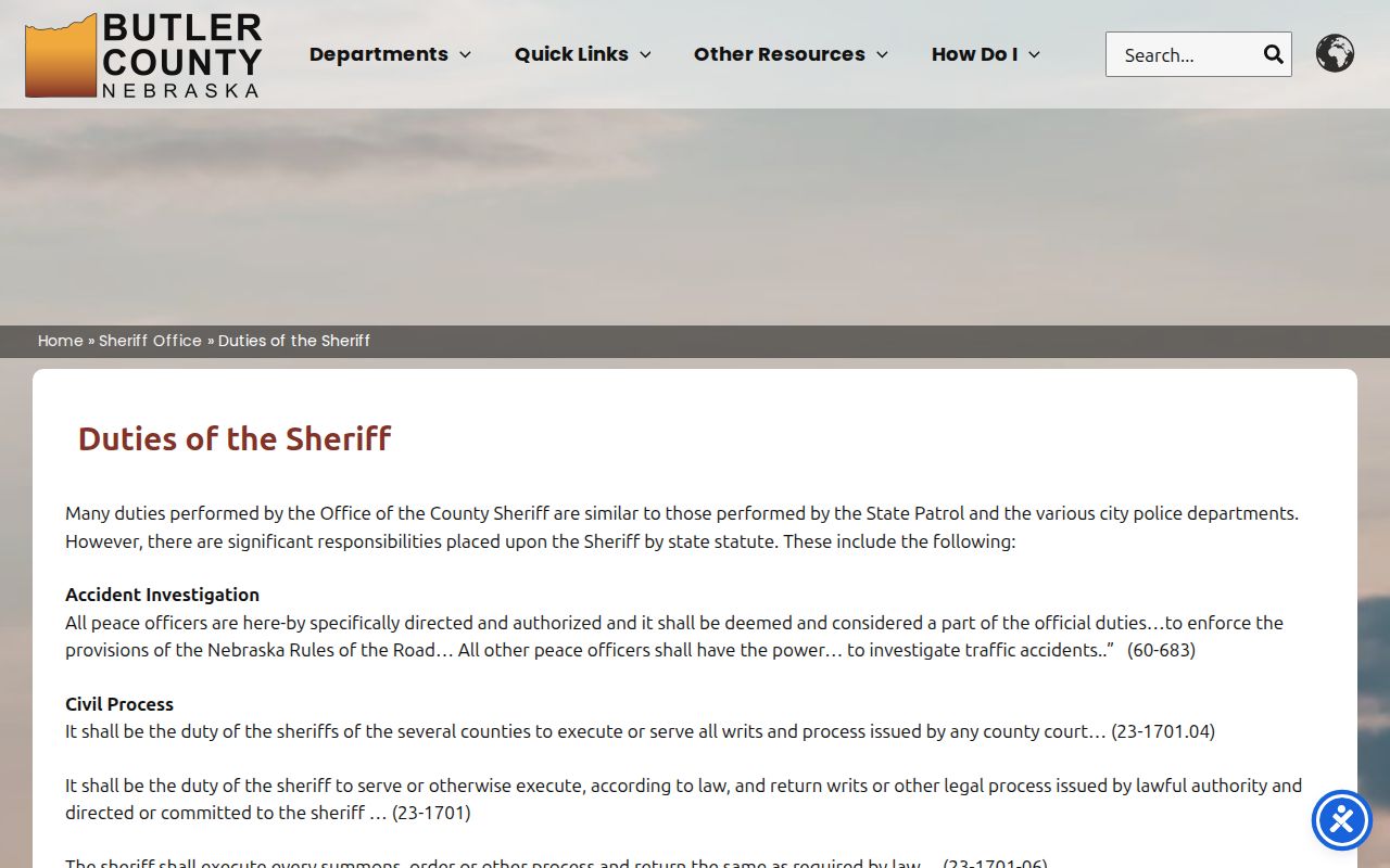 Butler County Sheriff duties source describing process and court-related responsibilities